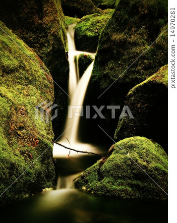 Cascade on small mountain stream, crystal water Cascade on small mountain stream, crystal water 14970281