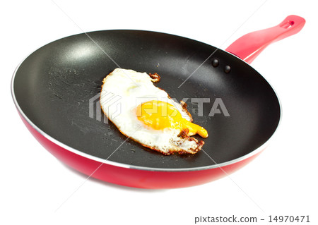 red frying pan with fried egg 14970471