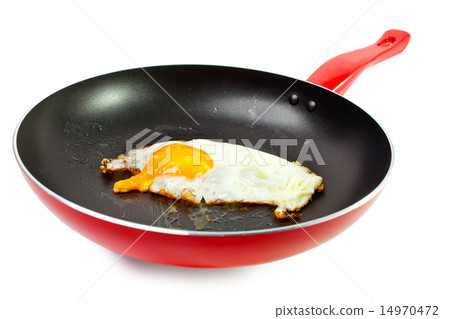 red frying pan with fried egg red frying pan with fried egg 14970472