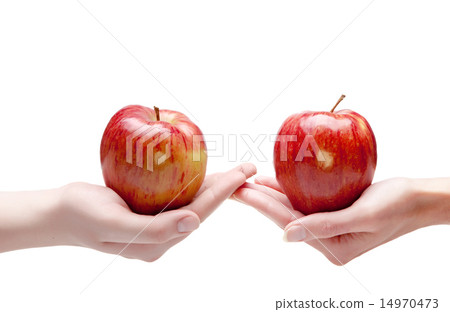 Two hands give each other an apple Two hands give each other an apple 14970473