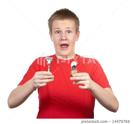 teenager the first time tries to have a shave and teenager the first time tries to have a shave and 14970768