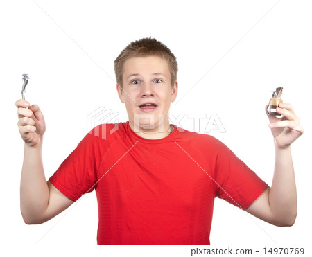 teenager the first time tries to have a shave and teenager the first time tries to have a shave and 14970769