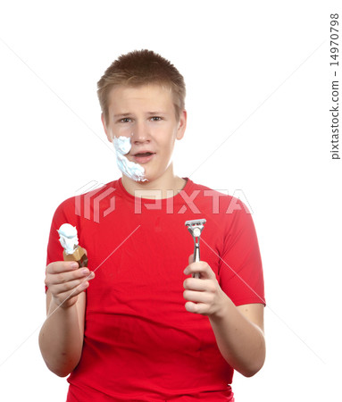 teenager the first time tries to have a shave and teenager the first time tries to have a shave and 14970798