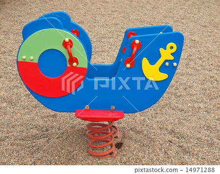 Children colorful wooden swinging bench in playgro 14971288