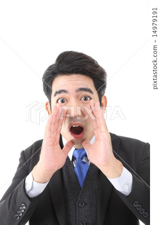 Man calling hand on mouth Man calling hand on mouth 14979191