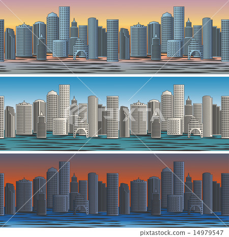 city skylines in morning, afternoon and evening 14979547