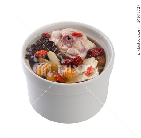 Chicken and herb soup in pot, Chinese food style. 14979727
