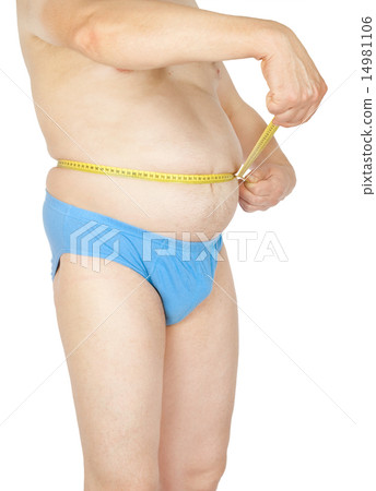 Fat man holding a measurement tape Fat man holding a measurement tape 14981106