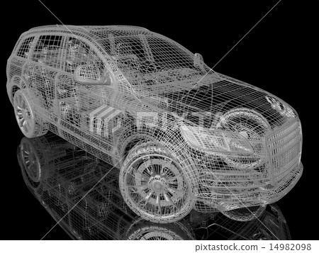 Car model on black background with reflection Car model on black background with reflection 14982098