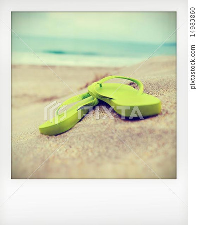 Beach sandals and sandy beaches / instant photo retro image Beach sandals and sandy beaches / instant photo retro image 14983860