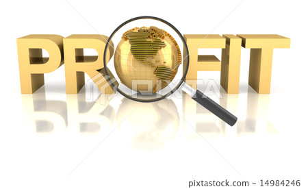 Profit word with golden globe and magnifying glass 14984246