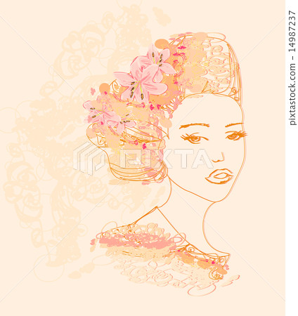 Abstract Beautiful Woman doodle Portrait 14987237