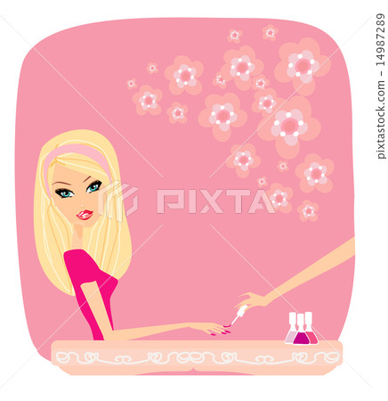 Young lady doing manicure in beauty salon 14987289