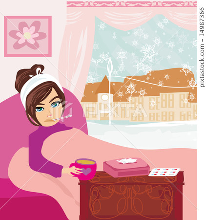 sick girl lying in bed sick girl lying in bed 14987366