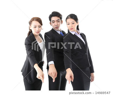 Man woman pointing down showing Man woman pointing down showing 14989547