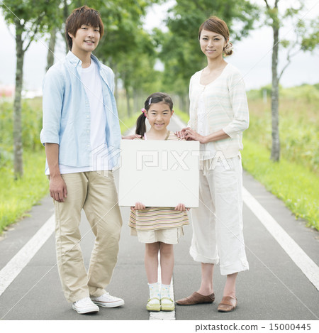 Parent and child with message board in one road 15000445
