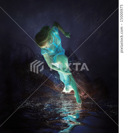 Girl in white dress floating underwater 15000975