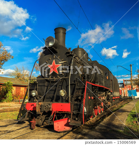 Old Soviet steam locomotive at the depot Old Soviet steam locomotive at the depot 15006569
