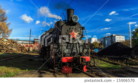 Old Soviet steam locomotive at the depot Old Soviet steam locomotive at the depot 15006570