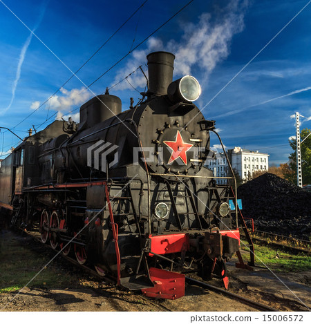 Old Soviet steam locomotive at the depot Old Soviet steam locomotive at the depot 15006572