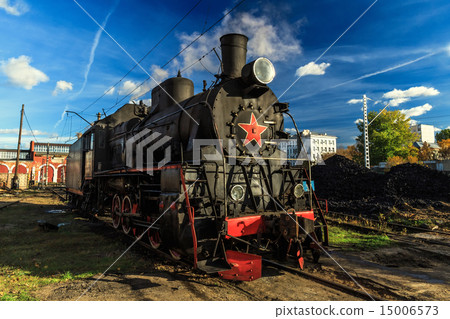 Old Soviet steam locomotive at the depot Old Soviet steam locomotive at the depot 15006573