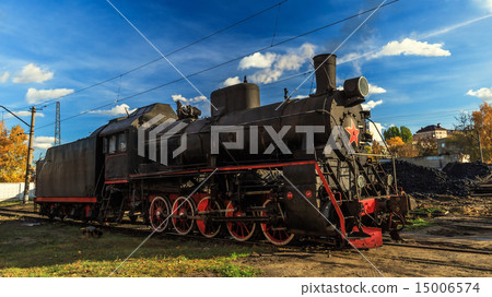 Old Soviet steam locomotive at the depot Old Soviet steam locomotive at the depot 15006574