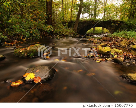 Old stony bridge above autumn river. Clear water 15007770