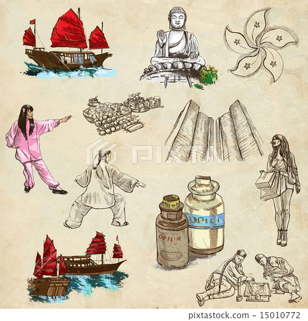 Hong Kong. Full sized hand drawn illustration no.1 Hong Kong. Full sized hand drawn illustration no.1 15010772