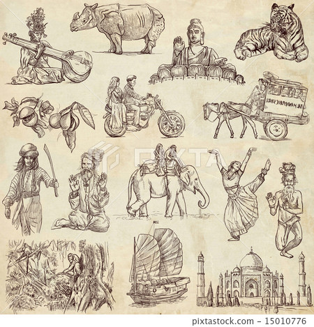 India, Indonesia travel - An hand drawn pack 15010776