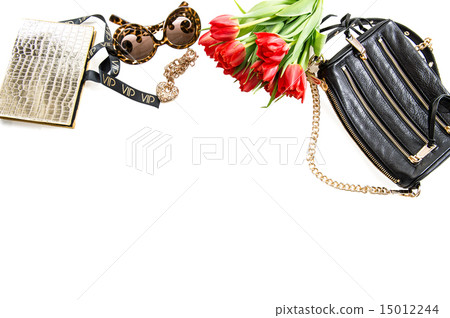 Fashion mockup with accessories, flowers jewelry 15012244