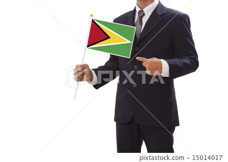 Businessman in suit holding of the Guyana Flag  15014017