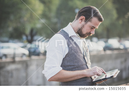 handsome big moustache hipster man 15015035