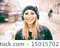 young beautiful blonde straight hair woman 15015702