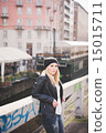 young beautiful blonde straight hair woman 15015711