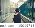 young beautiful brunette woman girl blowing bubbles soup 15015713
