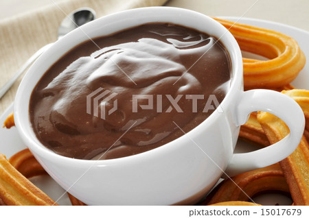 churros con chocolate, a typical Spanish sweet snack 15017679