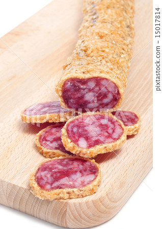 fuet, a spanish sausage, coated with onion 15017814