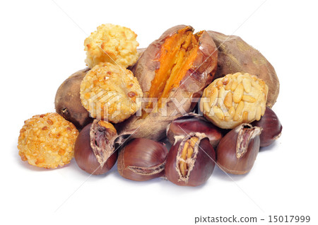 panellets and roasted chestnuts and sweet potatoes, typical snac panellets and roasted chestnuts and sweet potatoes, typical snac 15017999
