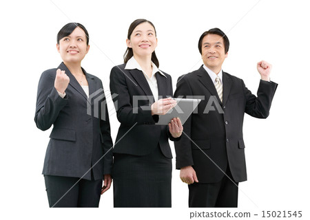 20多歲的銷售員工和50多歲的男性員工的白背圖像 15021545