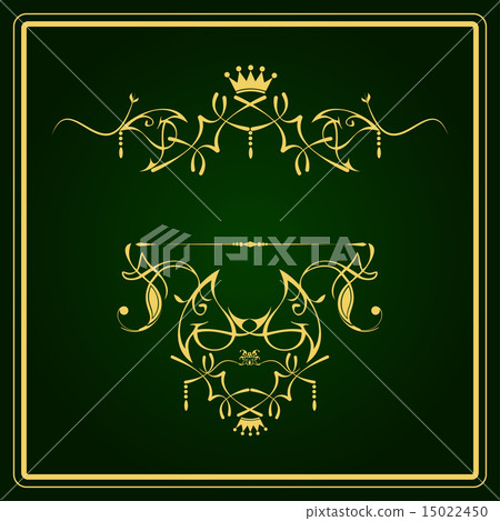 Gold ornament on deep green background Gold ornament on deep green background 15022450