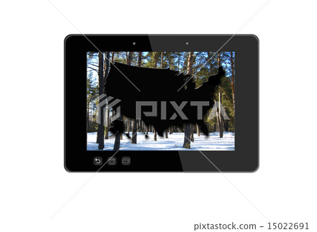 black tablet with silhouette of map of USA 15022691