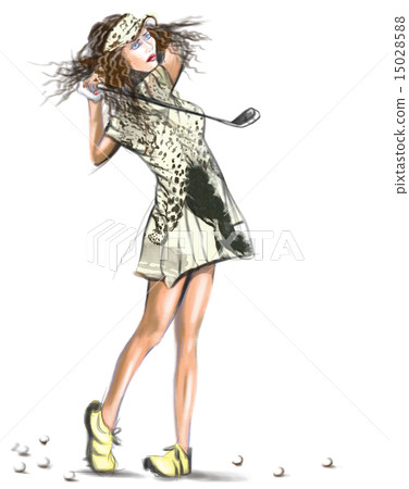 Beautiful golfer. Hand drawn, painted illustration 15028588