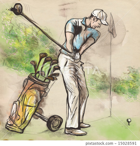 Golf Player - Hand drawn and painted illustration 15028591