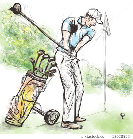 Golf Player An hand drawn and painted illustration 15028593
