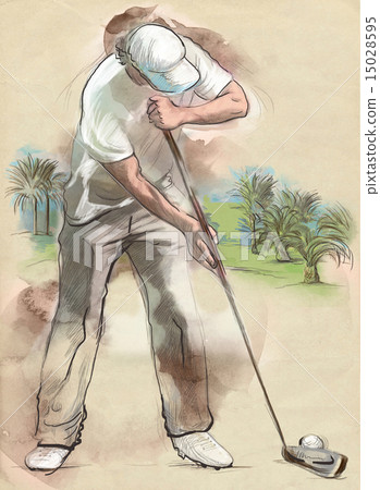 Golf Player An hand drawn and painted illustration 15028595