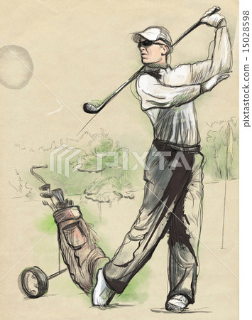 Golf Player An hand drawn and painted illustration 15028598