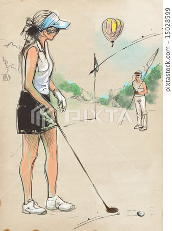 Golf Player An hand drawn and painted illustration 15028599