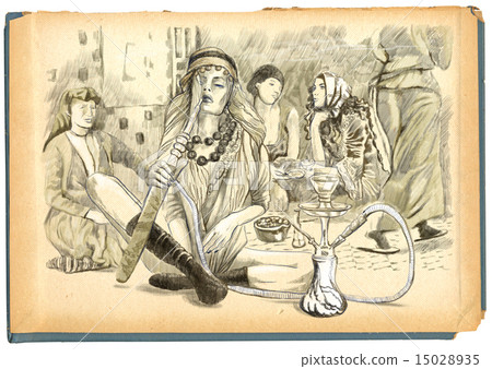 Smoking Hookah. Hand drawn full sized illustration 15028935