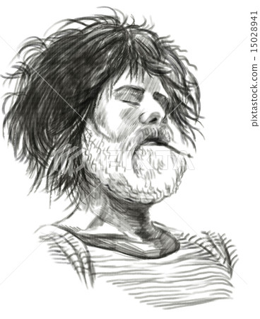 Smoking Bearded smoker Hand drawn illustration Smoking Bearded smoker Hand drawn illustration 15028941