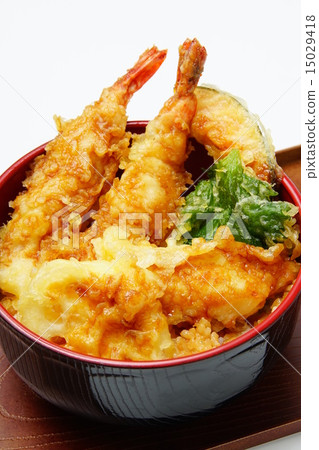 Bowl of rice and fried fish 15029418